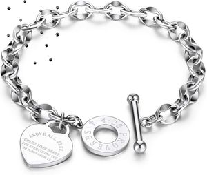 kelistom 316L Stainless Steel Love Heart Charm Bracelet for Women Teen Girls Romantic Gift Silver/Rose/18k Gold Plated OT Clasp Bracelets