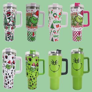 40oz Christmas printing Tumblers Cup With Handle Insulated Stainless Steel Tumbler Lids Straw Car Travel Mugs Coffee Tumbler Termos Cups Water Bottles By sea