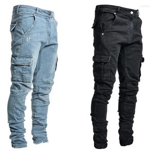 Jeans Masculino 2023 Calça Masculina Casual Algodão Calças Jeans Cargo com Vários Bolsos Moda Lápis Bolsos Laterais