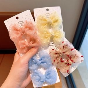 1 Pair New Sweet Girl Princess Hairpins Hair Accessories Fashion Korean Children's Polka Dot Mesh Bow Hair Clip Headwear