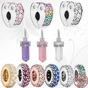 925 Sterling Silver Pandora charme azul rosa clipe de coração é adequado para braceletes clássicas primitivas de damas Diy Jewelry Gift