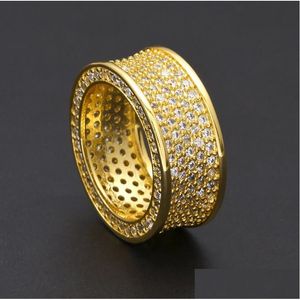 Anelli a fascia Mens Hip Hop Anello in oro Gioielli Fashion Gemstone Simation Diamond Iced Out For Men Drop Delivery Dhgarden Otl3A