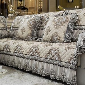 Stol täcker brun lyxig bomullslinne soffa täcker kuddfodral högkvalitativ jacquard spets slipcover handduk enstaka gliddräkt uppsättningar