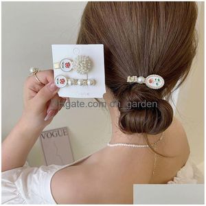 Hårklipp Barrettes Imitation Pearl Hair Pins Emamel Beauty Summer Simplicity Rose Flower Girl Simple Clips for Women Fa Dhgarden Dhrff