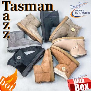 con scatola Stivali Ug firmati Pantofole Mini Boot Australia Scarponi da neve da donna Tasman Tazz Stivali invernali marrone castagna Stivaletti alla caviglia in lana Stivaletti firmati per scarpe alla caviglia invernali