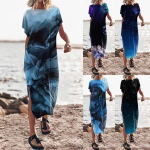 Casual klänningar sommar för kvinnor kläder 2023 plus size maxi klänning batwing hylsa crewneck lös slits sida lång droppar