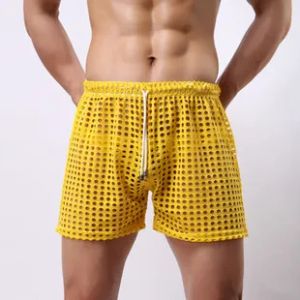 Grossist- nyhet män shorts stora mesh löst avslappnad sexig gay manliga sexkläder man sömnkläder se genom låg stigning boxershorts s40