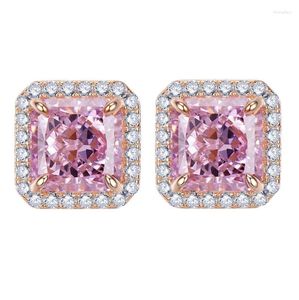 Stud Earrings 2023 Pink Diamond Surround Set With Radian For Women 3 Carat Princess Style Full Rose Gold