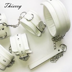 Vuxna leksaker Thierry Luxury Soft White Bondage Restraints Handbojor Collar Wrist Ankle Muffs For Fetisch Erotic Games Par Sex Product 230411