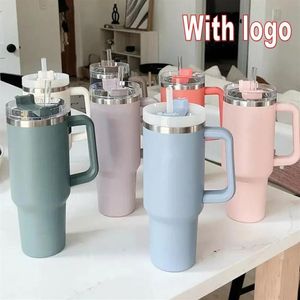 40 أوقية أوقية أكواب مغامرة مغامرة زجاجات مياه مع مقبض مقبض قش القش Thermos كؤوس شرب الخمر معزول Tumblers324a