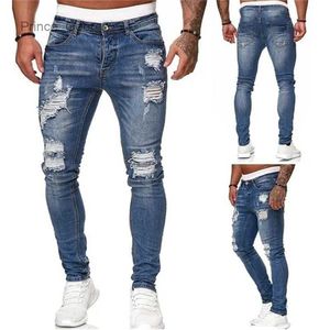 Męskie dżinsy vintage Y2K Streetwear Rubted Chude Dżinsy dla mężczyzn Solidna dołka motocyklowa Slim Fit Elastic Dżins Cargo Pants Pantelones Hombre Joggerslf231111