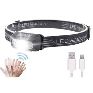 Lampy głowicy mini doładowani LED reflektora Czujnik Czujnik REFICJA Camping Latka Light Lampka Pochodnia z USB P230411