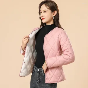 Giacca da donna in piumino scozzese più velluto imbottito in cotone per le donne 2023 inverno solido monopetto moda sottile casual cappotto femminile Parka