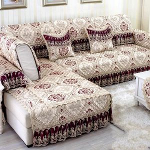 Chair Covers Luxury Royal Sofa Cover Cotton Linen Slipcover Red Jacquard Lace Towel Non-slip Cushion Backrest Pillowcase Combination Kit