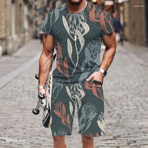 Men's Tracksuits T-shirt Shorts Set Short Sleeve Flowers Plants 3D Printed Tops Beach Outfit Sportswear Spring Autumn 2023 Summer Funny