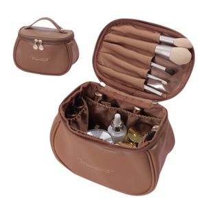 化粧品バッグケース大規模な開口部と複数のポケット付きの防水PUレザーメイクバッグ