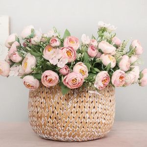 Decorative Flowers 30CM Artificial Simple 10 Heads Bouquet Rose Silk High End Wedding Party Bride Home Table Plant Decoration Single Branch