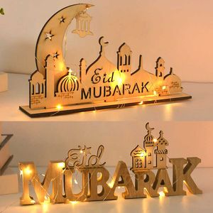 Nyhetsartiklar Eid Mubarak trätprydnad Ramadan Moon Star Letter -bordsdekoration för hem Islamisk muslimsk hänge Eid Al Adha Party Supplies Z0411