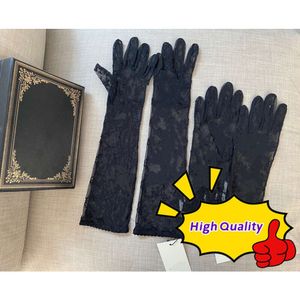 Black Tulle Gloves For Women Designer Ladies Letters Print Embroidered Lace Driving Five Fingers Gloves Fashion Thin Party Gloves 2 Size GU0L