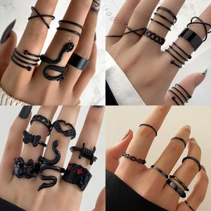 Bandringar vintage gotiska metallringar set för kvinnor flickor geometriska retro multi knuckle fog finger ring personlighet orm trendiga smycken p230411