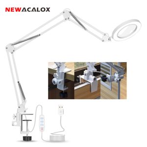 Magnifying Glasses ACALOX 5X Welding Magnifying Glass LED Table Desk Lamp Three-Section Folding Handle Magnifier Light Nail Repair Lighting Read 230410