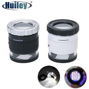 Lupa de joias de lupa com 3 LED 3 Lente de lente de vidro óptico de luz UV Lente 30x Linente para identificar carimbos de moeda antiga 230410