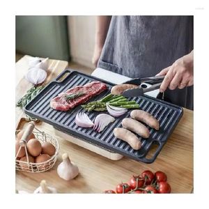 Pans Large Cast-iron Pot Two-ear Outdoor Baking Tray Double-sided Grill Pan Rectangular