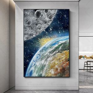 絵画手描きの火星が地球にぶつかった