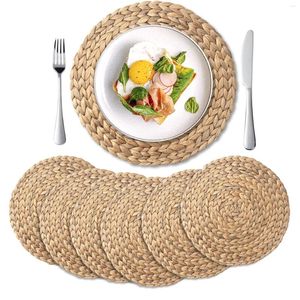 Masa Paspasları 4 Paket Yuvarlak Dokuma Placemats Doğal Su Sümbül Yeri Yemek Bahçesi Partisi için Örgülü Saman Açık