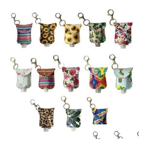 13 Styles 30Ml Pu Leather Hand Sanitizer Bottle Holder Keychain Per Bottles Er Sunflower Cactus Drop Delivery Dhwmr