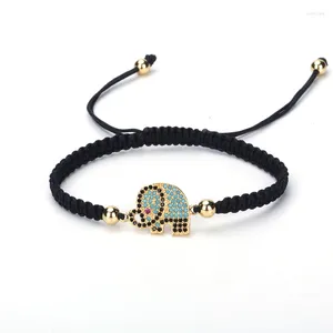 Charm Bracelets Design Handmade Pattern Elephant Trendy Black Thread Braided CZ Beads Pave Setting Lace-up Women Jewelry Bracelet