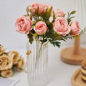 Decorative Flowers 8 Heads Vintage Artificial Autumn Decorations For Home Silks Green Peony Rose Fake Flower Fall Wedding Party DIY Bouquet