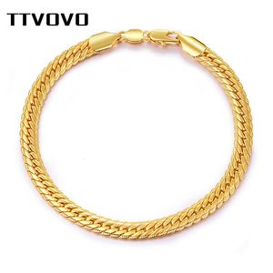 Urok Bracelets Ttvovo Męskie łańcuch węża Bracelety dla kobiet mężczyzn złoty kolor 6 mm 22 cm szerokość dużych grubego kubańskiego linku łańcucha Boguła Hiphop biżuteria 230410