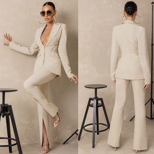 Slim Fit Mother of the Bride Pants passar Candy Color Damer dam Evening Party Blazer Wear Flased Trousers 2 Pieces