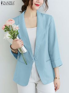 Kvinnors kostymer blazrar 2023 Casual Solid Color Thin Blazer Zanzea Office Work Stylish Women Single Button Jackets Spring Autumn Coat Lady Elegant Tops 230411