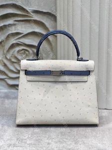 Borsa a mano di lusso di design Borsa a tracolla classica 2528 cm tutta realizzata a mano utilizzando il colore originale importato Mosaico pelle di struzzo Linea cera d'api francese Hardware placcato oro 24K