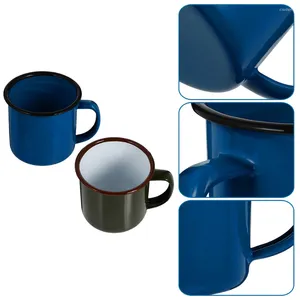 Mugs 2 Pcs Ceramic Coffee Mug Lid Enamel Cup Handle Insulated Travel Drinking Glass Bubble Tea Colored