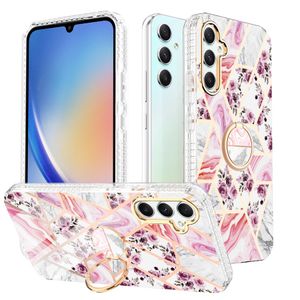 Clear bumper Marble Wild Flower design cases Magnetic Kickstand Ring Finger Grip Soft TPU Two Layer Drop Protection Cover For Samsung Galaxy A54 5G A34 5G