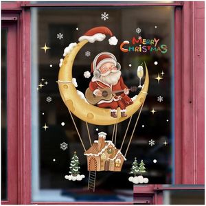 Wall Stickers Christmas Static Electricity Cartoon Santa Claus Snowman Xmas Tree Window Sticker Merry Natal Navidad 231017 Drop Deli Dhfqc