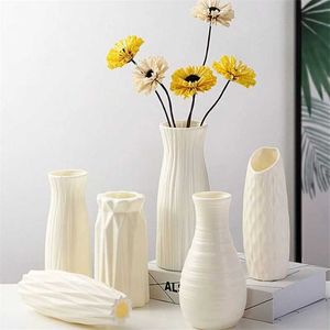 Vases Modern Flower Vase Plastic Flower Bouquet Pot Basket Nordic Home Living Room Decoration Ornament Dinner Table Flower Arrangement P230411