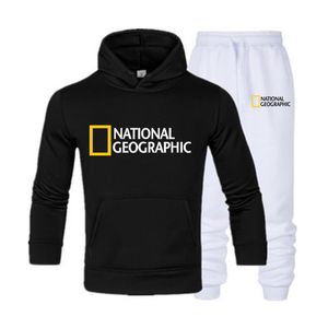 Jogging Clothing Tuta i Pile Con Cappuccio National Geografica Uomo Moda AbbigliaMento Sportivo Completo Set Da Tasche Grandi Felpe Cap