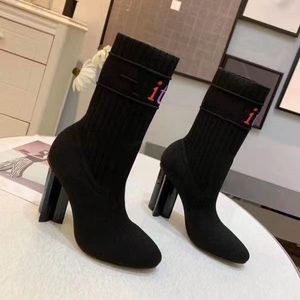 Designer boots silhouette ankle boot heels shoes winter woman embroidery letters heel fabric socks boots print flower wedding party shoes top quality 12