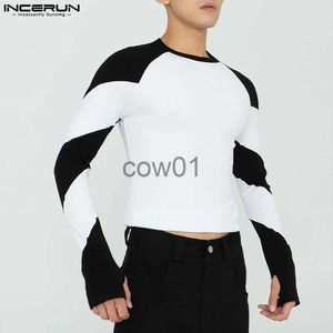 T-shirt da uomo INCERUN 2023 Uomo Casual T Shirt Patchwork Girocollo Manica lunga Accogliente Uomo Abbigliamento Elegante Streetwear Tempo libero Camisetas S-5XL J231111