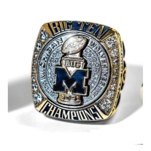 Кольца кластера 2021 Michigan Woerines Football Big Ten Team Championship Ring с деревянной коробкой для демонстрации Прямая доставка Dhoez