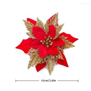 Decorative Flowers 2pcs 15cm Christmas Glitter Poinsettia Tree Decorations Artificial Flower Ornament For Drop