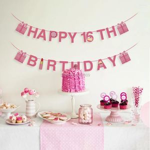 Party Decoration Sweet 16 Happy Birthday Banners Lipstick Ice Cream Paper Cards Dekorationer rosa bakgrunder