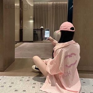 Women's Blouses & Shirts designer new lady orange pink shirt embroidery hot drill vertical stripes long-sleeved loose coat sun protection BRDA