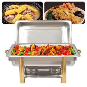 Placas 9L Aço Inoxidável Profissional Chafing Prato Aquecedor Conjunto de Recipiente de Aquecimento para Festa Buffet Cater Combustível