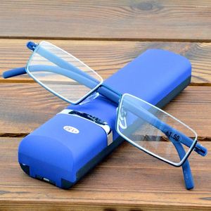 Okulary przeciwsłoneczne Up pół-rima niebieska rama przenośne okulary wielopokładowane Modne okulary odczytu 0,75 do 4 z obudową