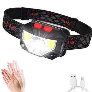 Head lamps 10W LED Headlamp Flashlight Sensor Rechargeable USB Headlamp Head Torch 4 Mode Headlight for Outdoor Running Fishing Camping P230411